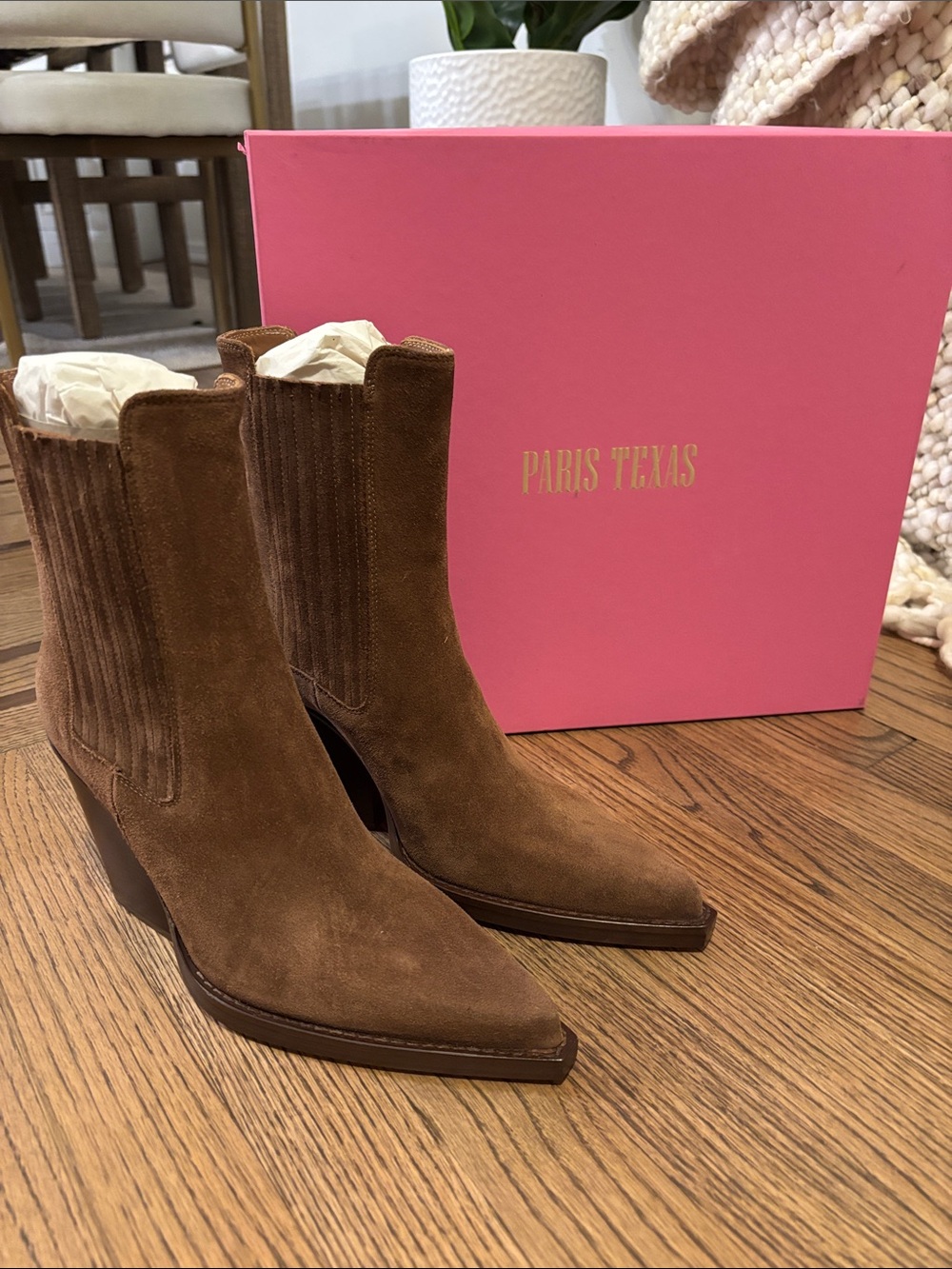 Paris Texas Chestnut Brown Suede Pointed Ankle Boots